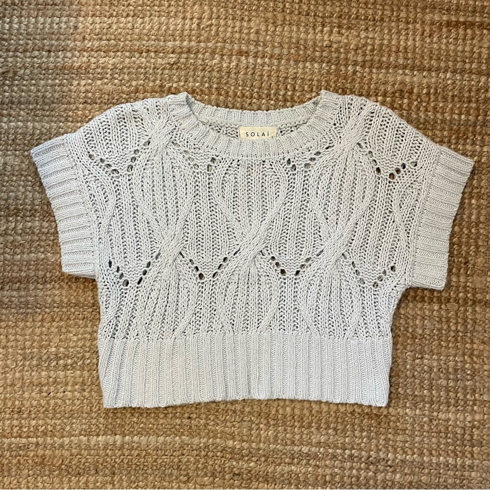 Knit Crop Sweater in Light Blue